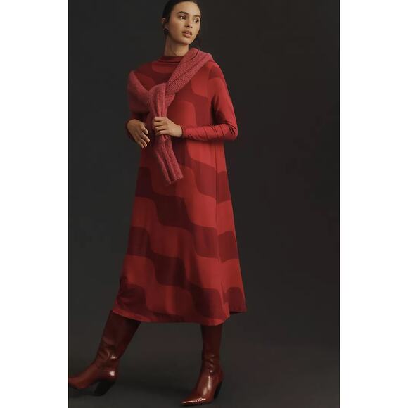nwt ANTHROPOLOGIE x MARIMEKKO sz M Rombi Taifuuni Jersey Midi Dress in raspberry